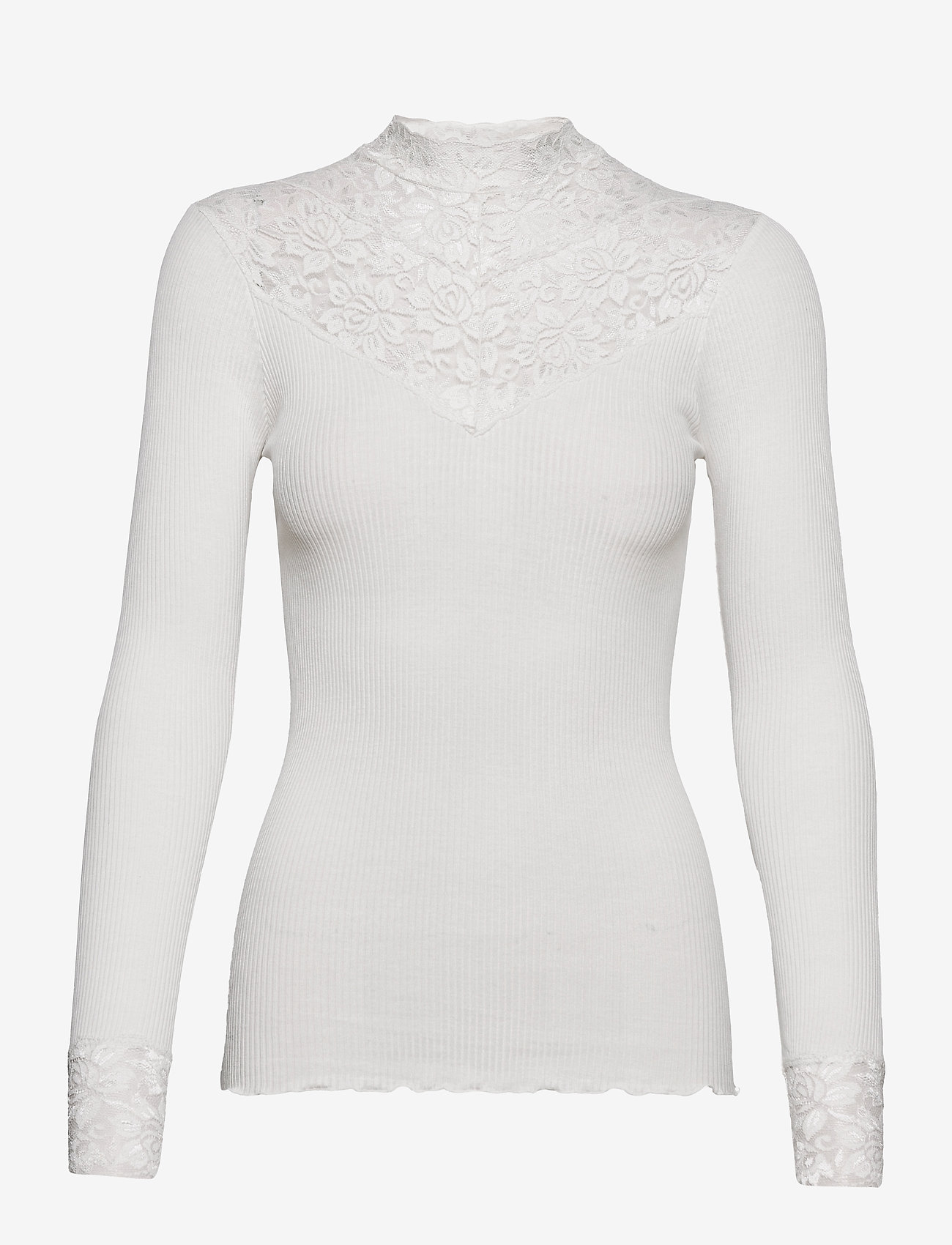 Rosemunde - Silk t-shirt w/ lace - langermede topper - ivory - 0