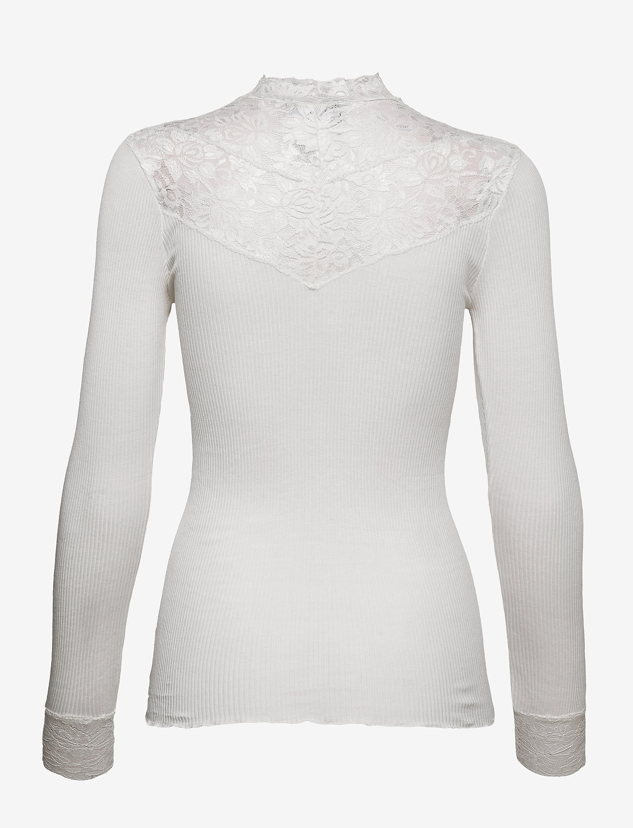 Rosemunde - Silk t-shirt w/ lace - langärmlige tops - ivory - 1