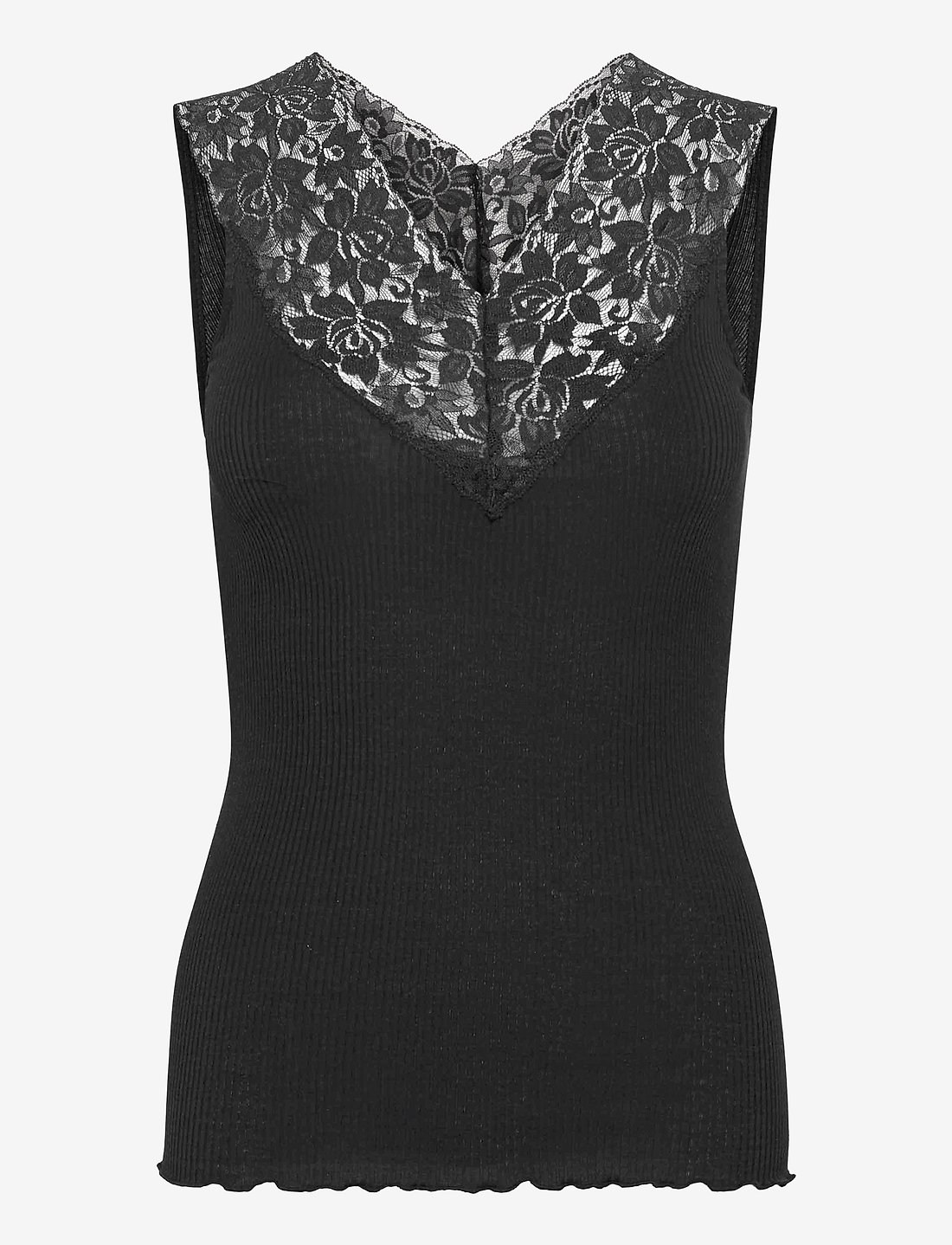 Rosemunde - Silk top regular w/ lace - linnen - black - 0