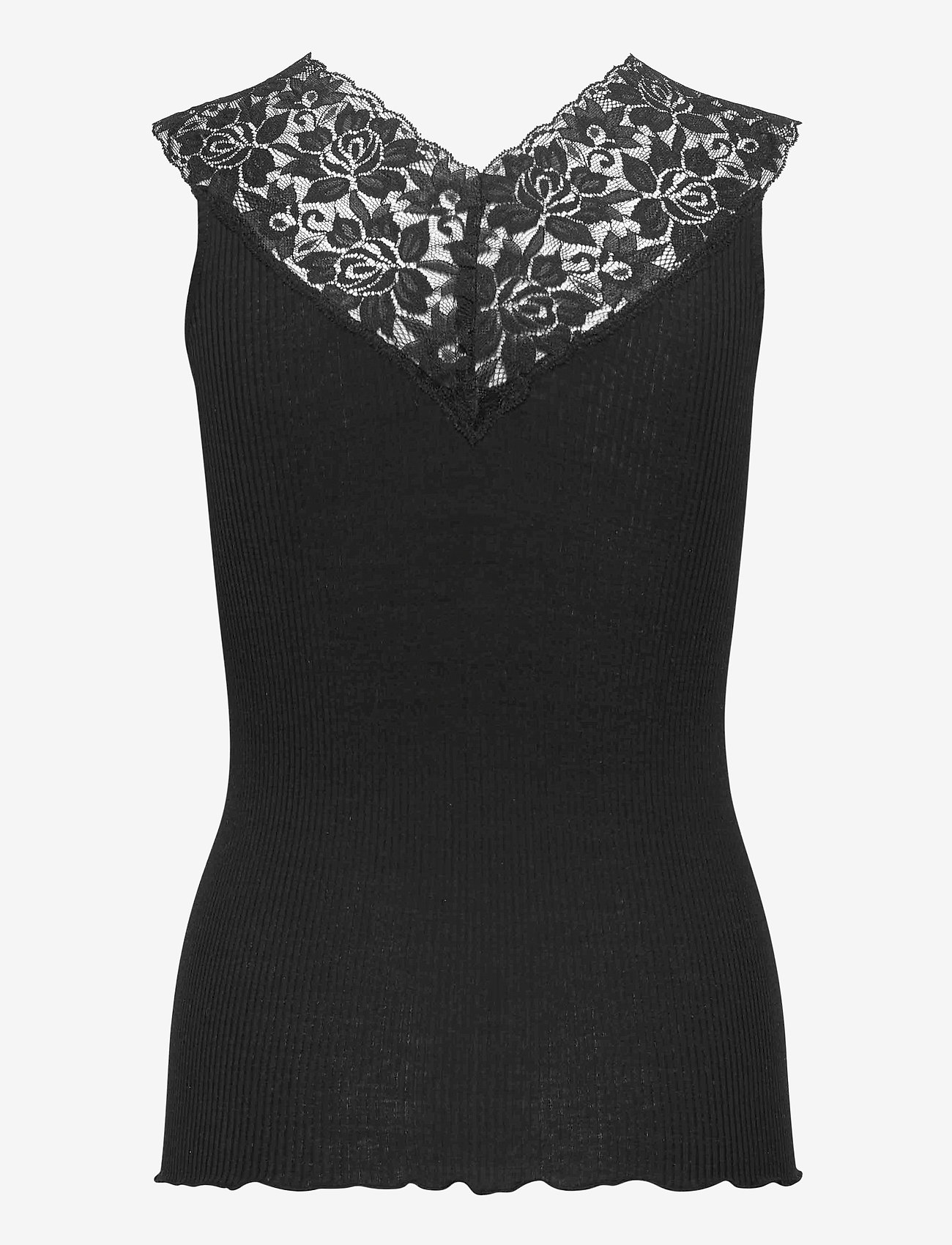 Rosemunde - Silk top regular w/ lace - sleeveless tops - black - 1