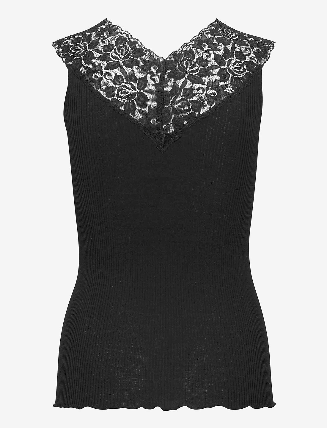Rosemunde - Silk top regular w/ lace - linnen - black - 1