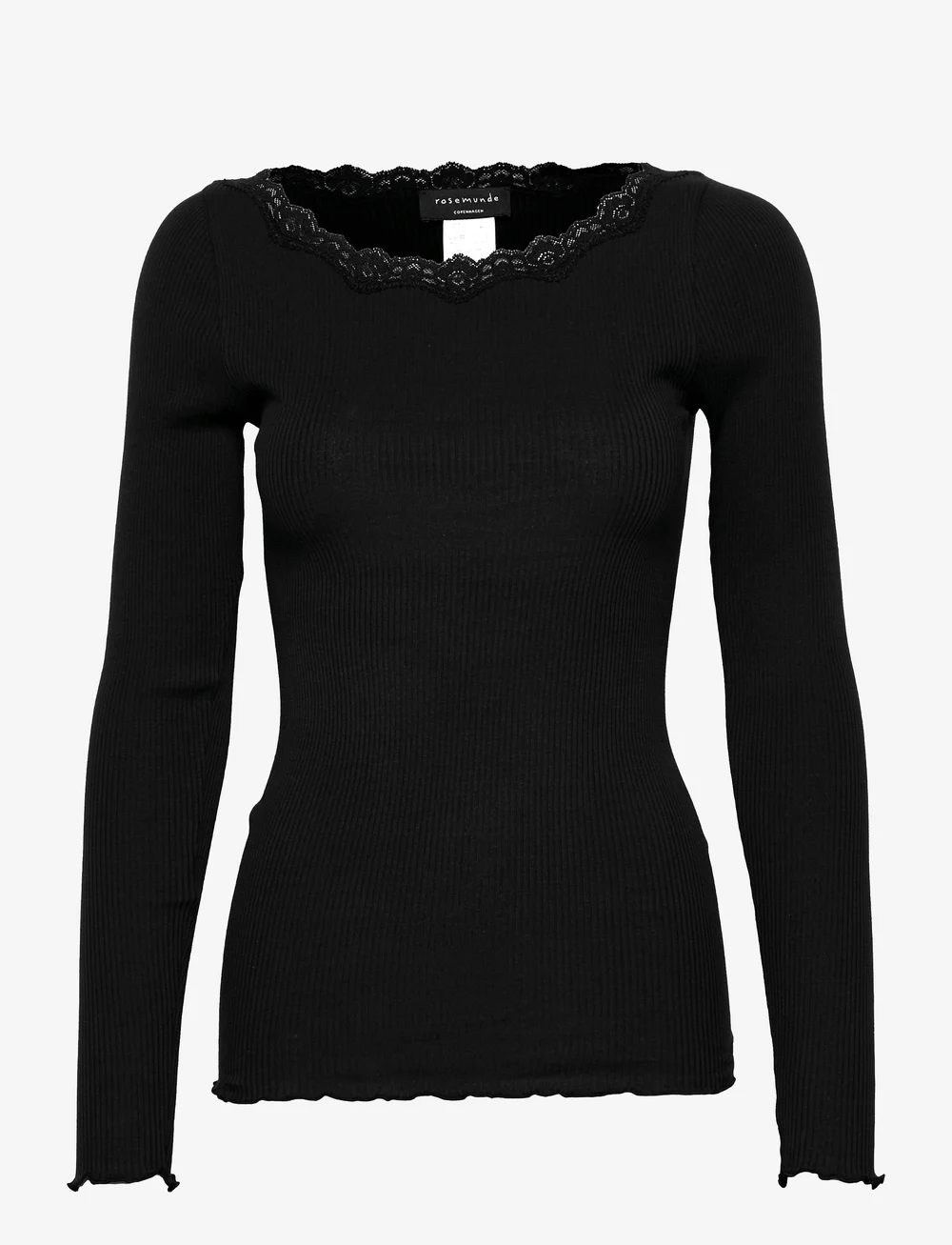 Rosemunde - Organic t-shirt w/lace - langærmede toppe - black - 0