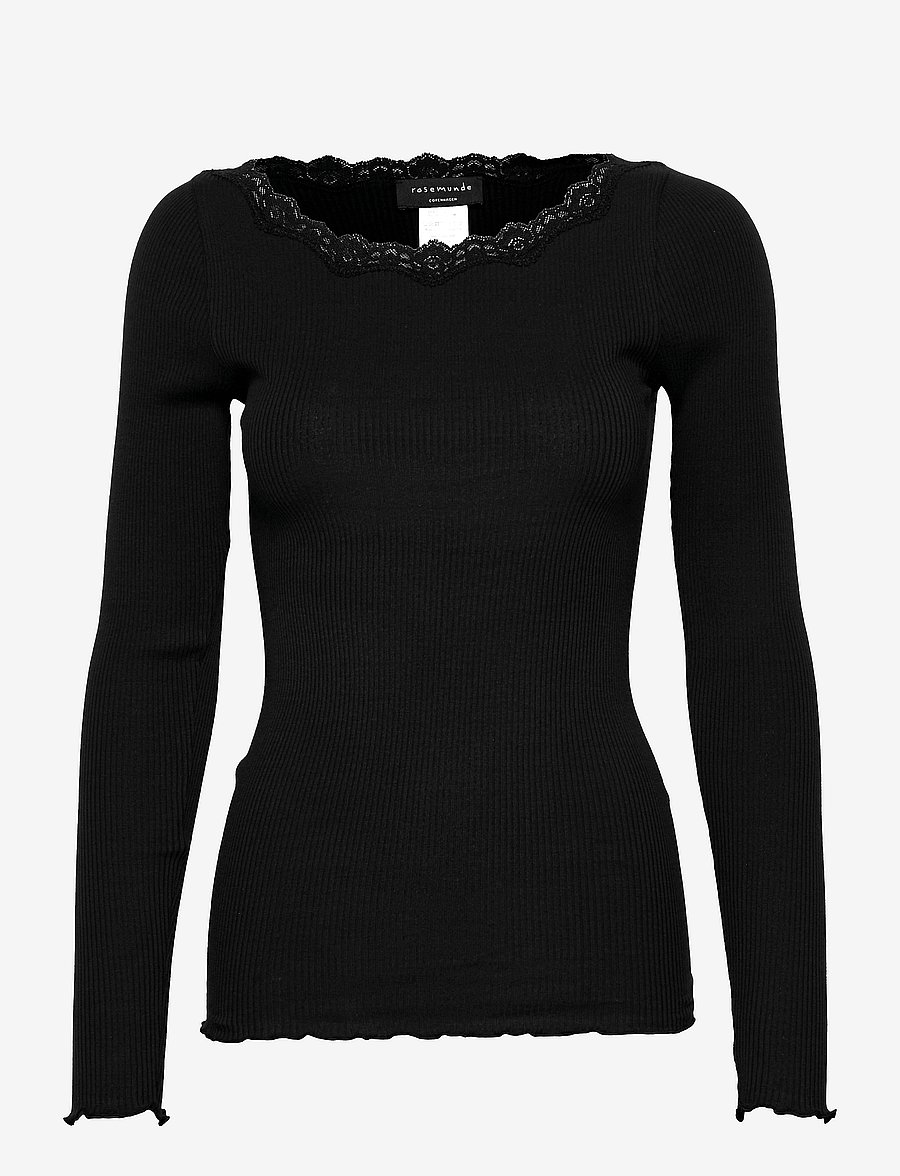 Rosemunde - Organic t-shirt w/lace - langærmede toppe - black - 0