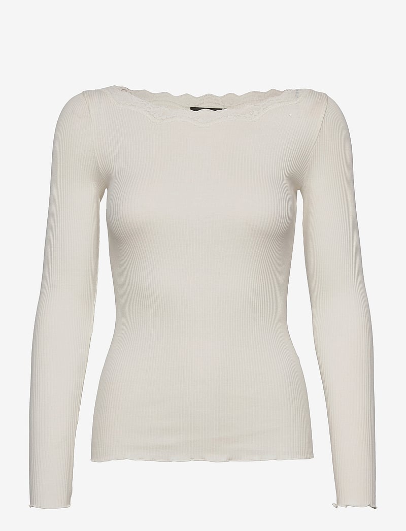 Rosemunde - Organic t-shirt w/lace - langärmlige tops - ivory - 0