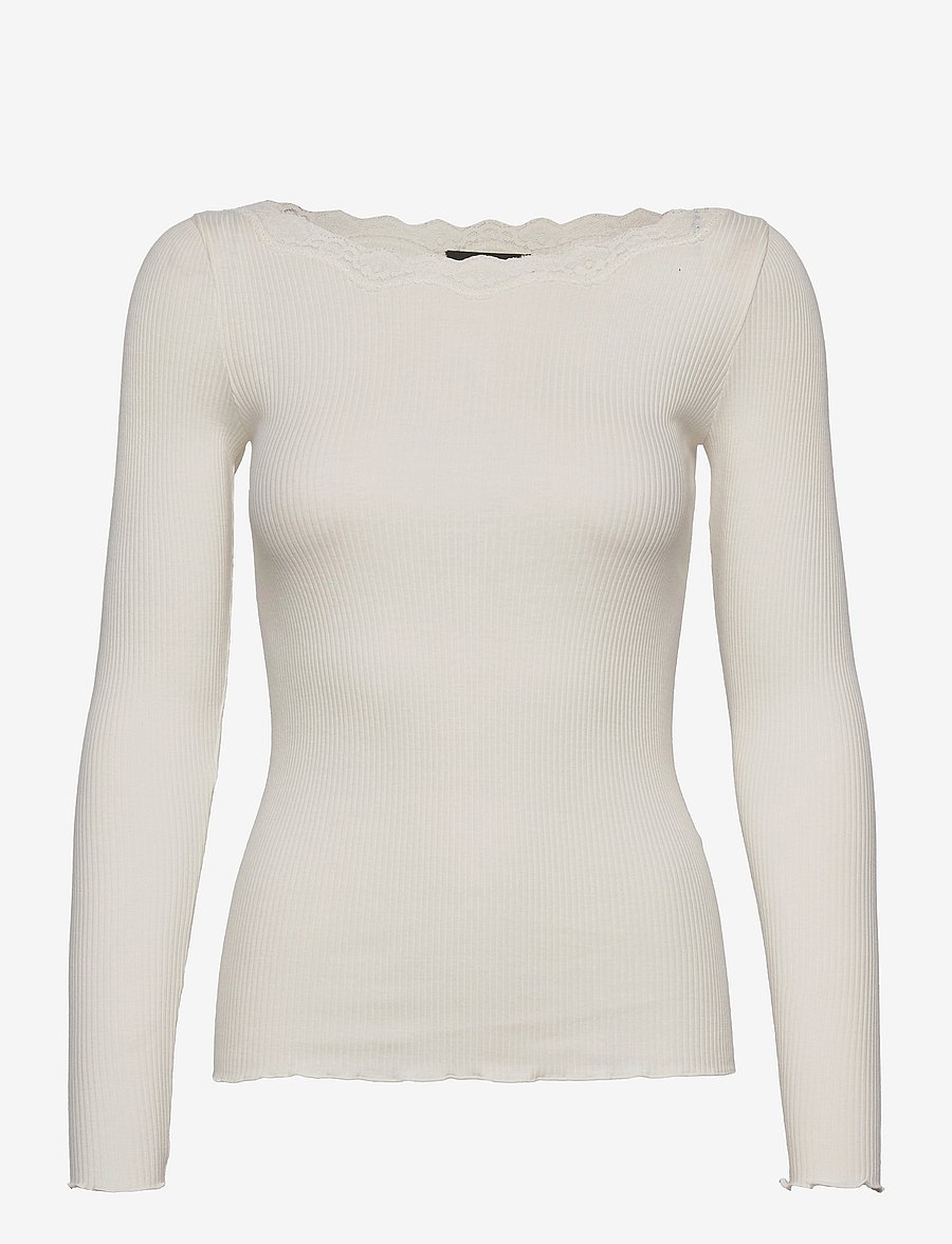 Rosemunde - Organic t-shirt w/lace - langærmede toppe - ivory - 0