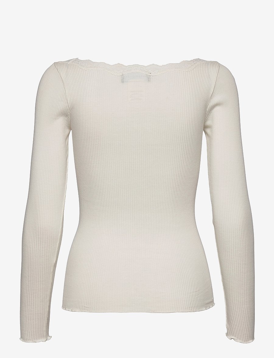 Rosemunde - Organic t-shirt w/lace - langærmede toppe - ivory - 1