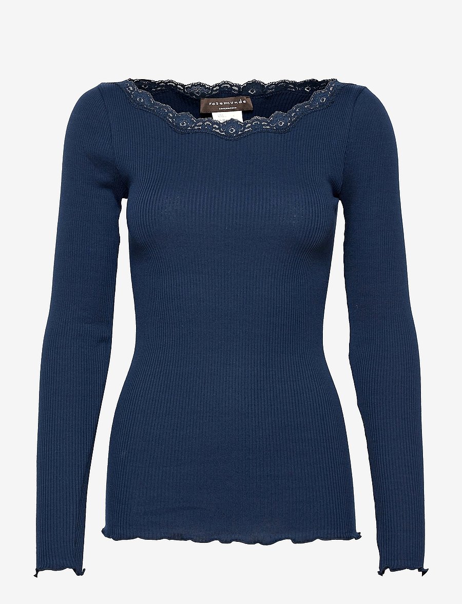 Rosemunde - Organic t-shirt w/lace - pitkähihaiset paidat - navy - 0