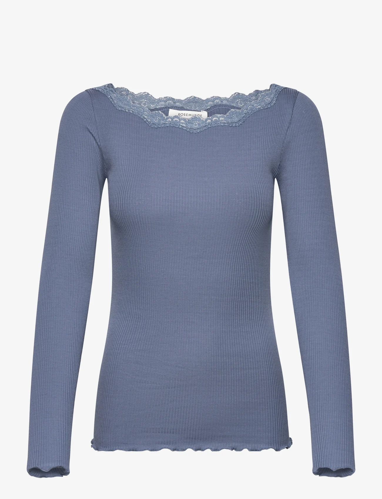 Rosemunde - Organic t-shirt w/lace - pitkähihaiset t-paidat - paris blue - 0