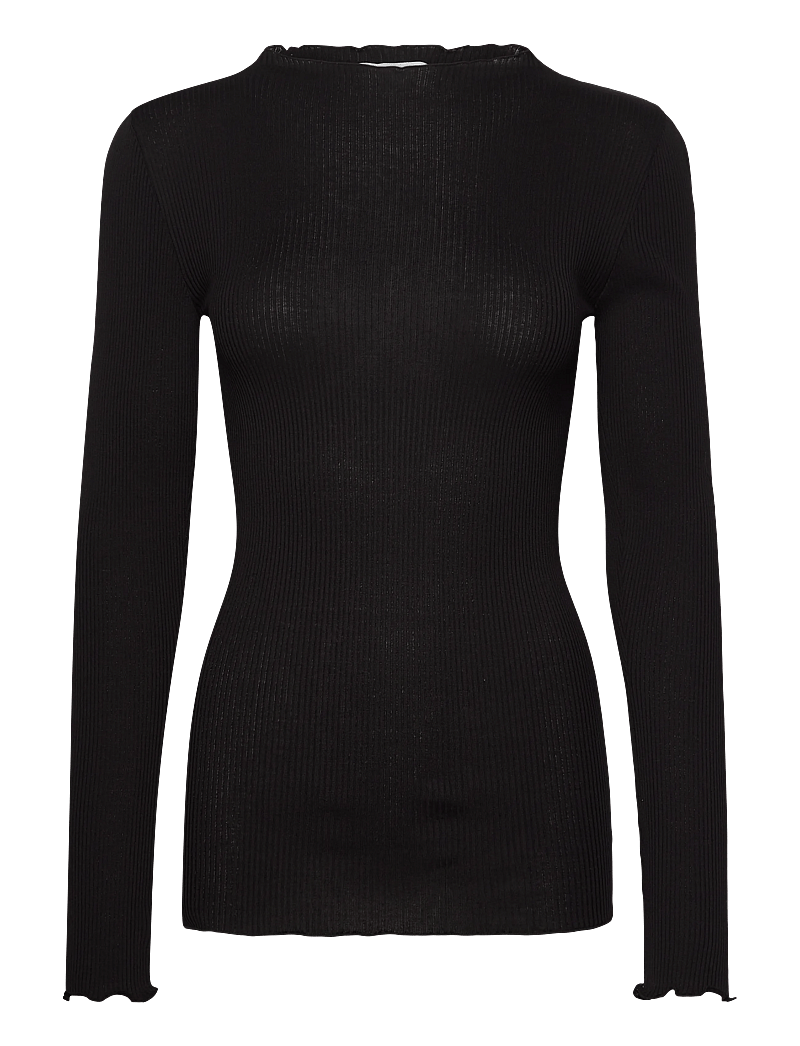Rosemunde - Silk t-shirt - langärmlige tops - black - 0