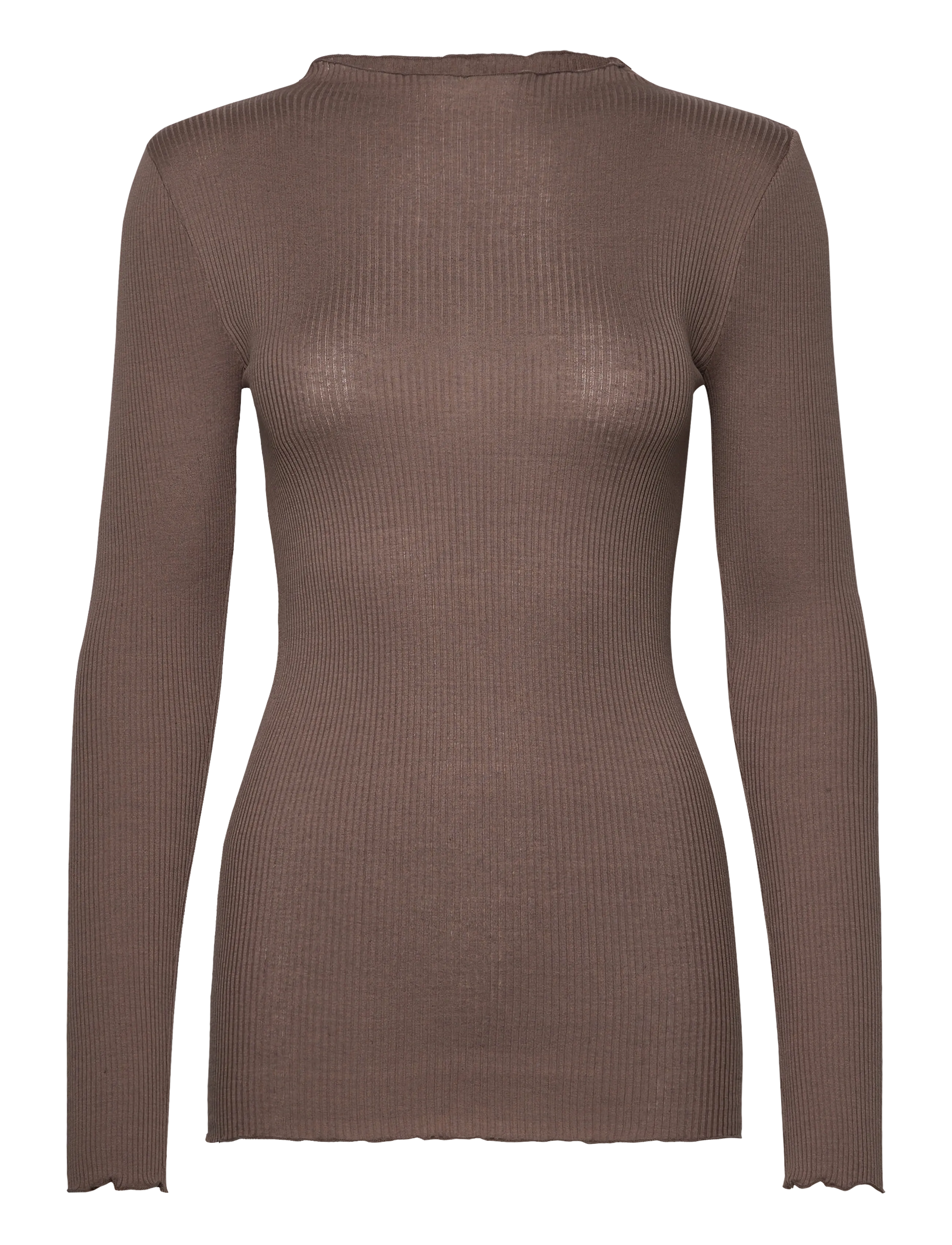 Rosemunde Rwpearl Silk Ls T-Shirt, S, Brown, T-Shirts & Toppe > Langærmede, Dame
