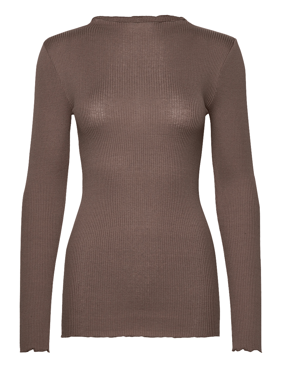 Rosemunde - RWPearl Silk LS T-shirt - långärmade toppar - falcon - 0