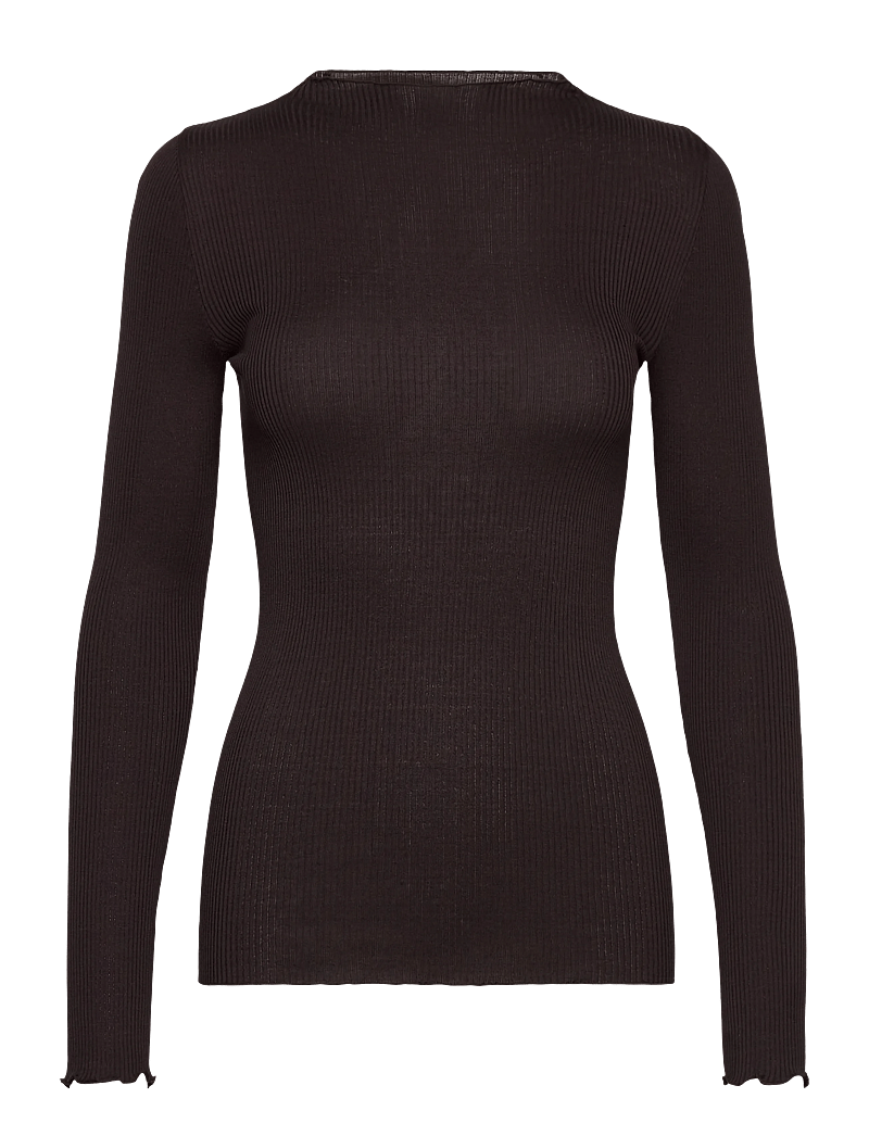 Rosemunde - Silk t-shirt - langærmede toppe - ganache - 0