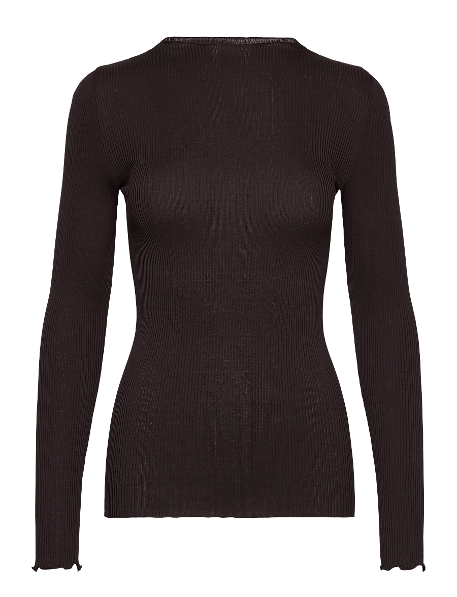Rosemunde - RWPearl Silk LS T-shirt - långärmade toppar - ganache - 0