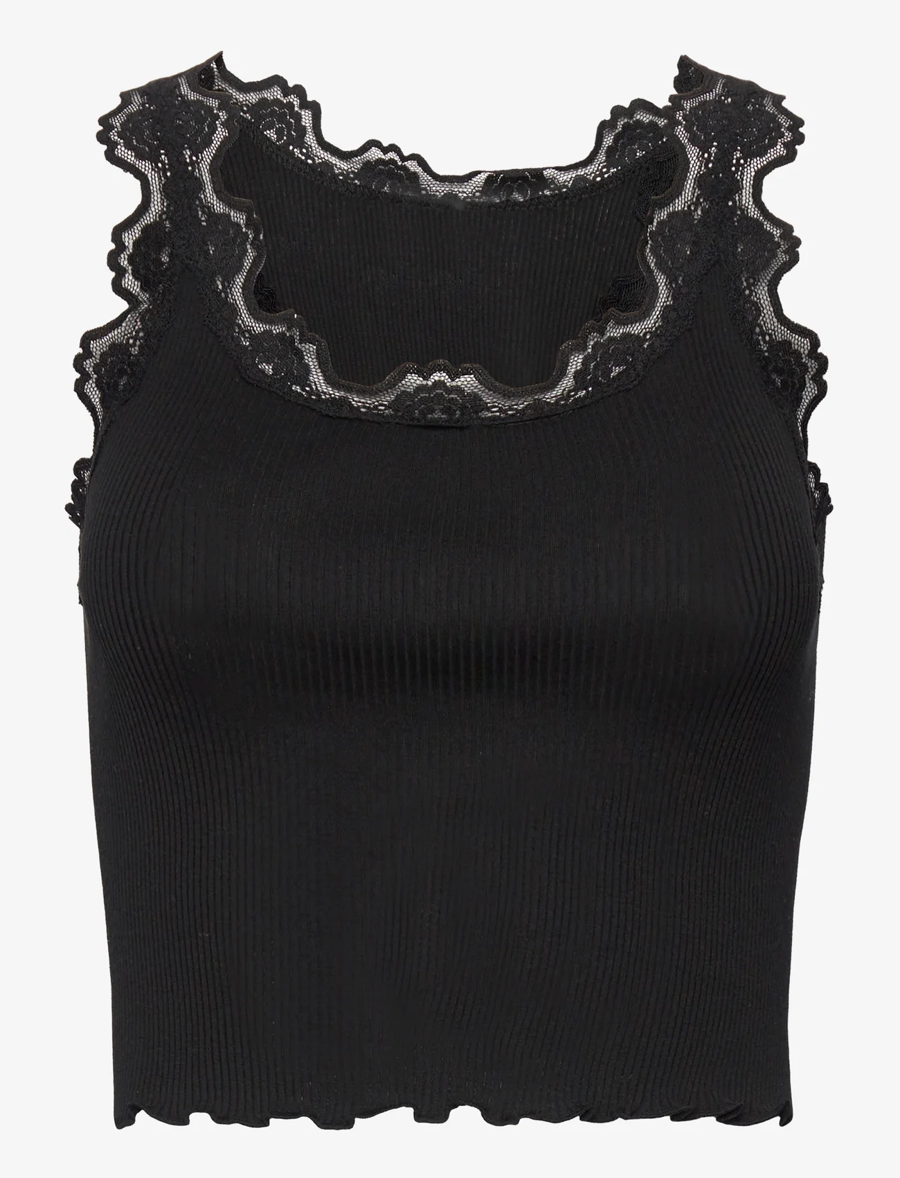 Rosemunde - Silk cropped top w/ lace - mouwloze tops - black - 0