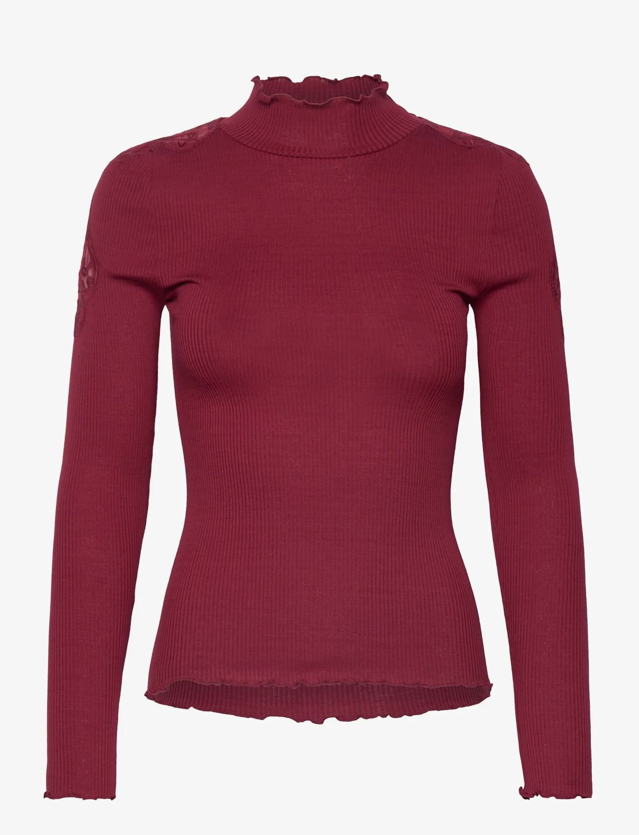 Rosemunde - Silk t-shirt w/ lace - pitkähihaiset t-paidat - cabernet - 0