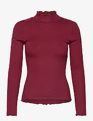 Rosemunde - Silk t-shirt w/ lace - long-sleeved tops - cabernet - 0