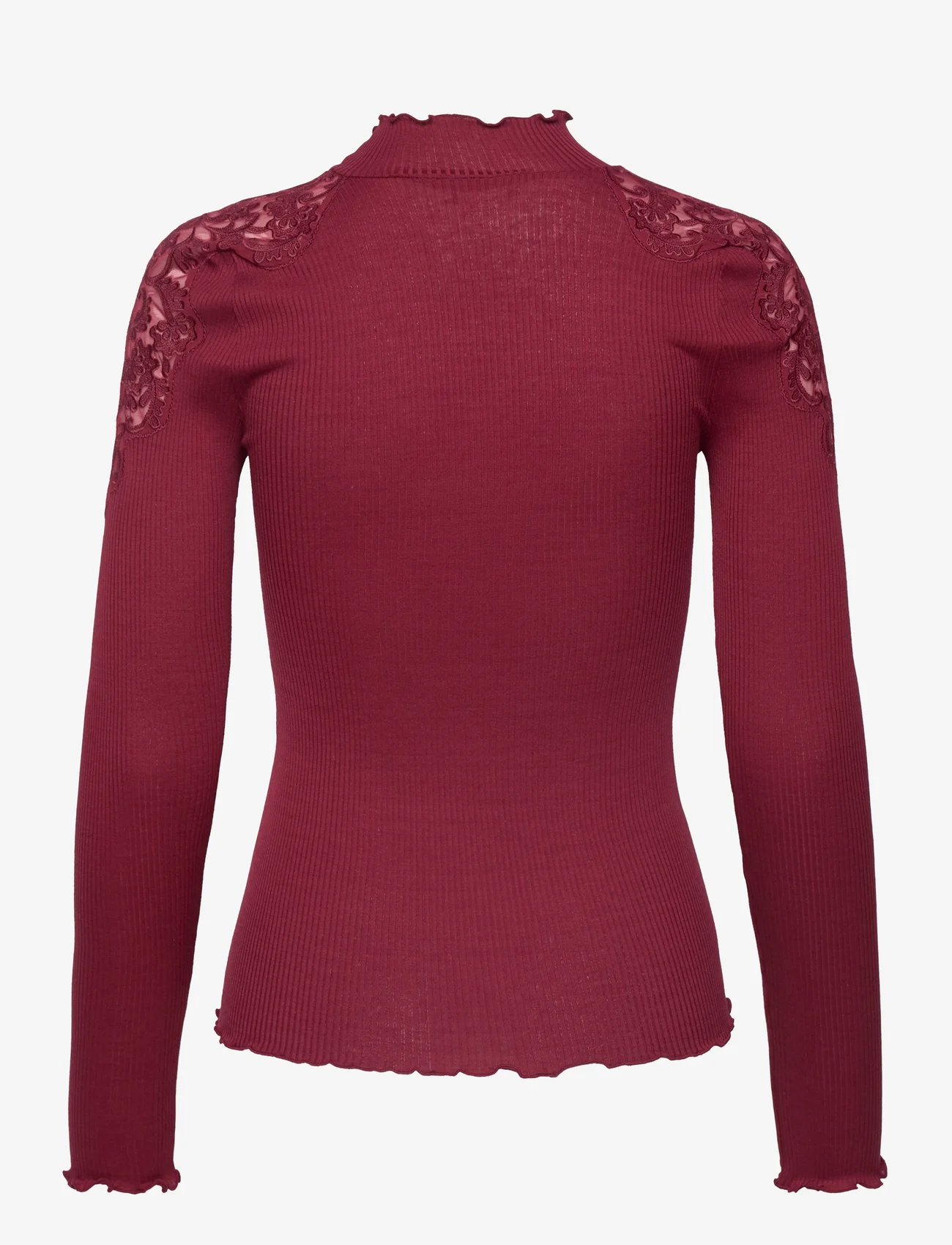 Rosemunde - Silk t-shirt w/ lace - long-sleeved tops - cabernet - 1