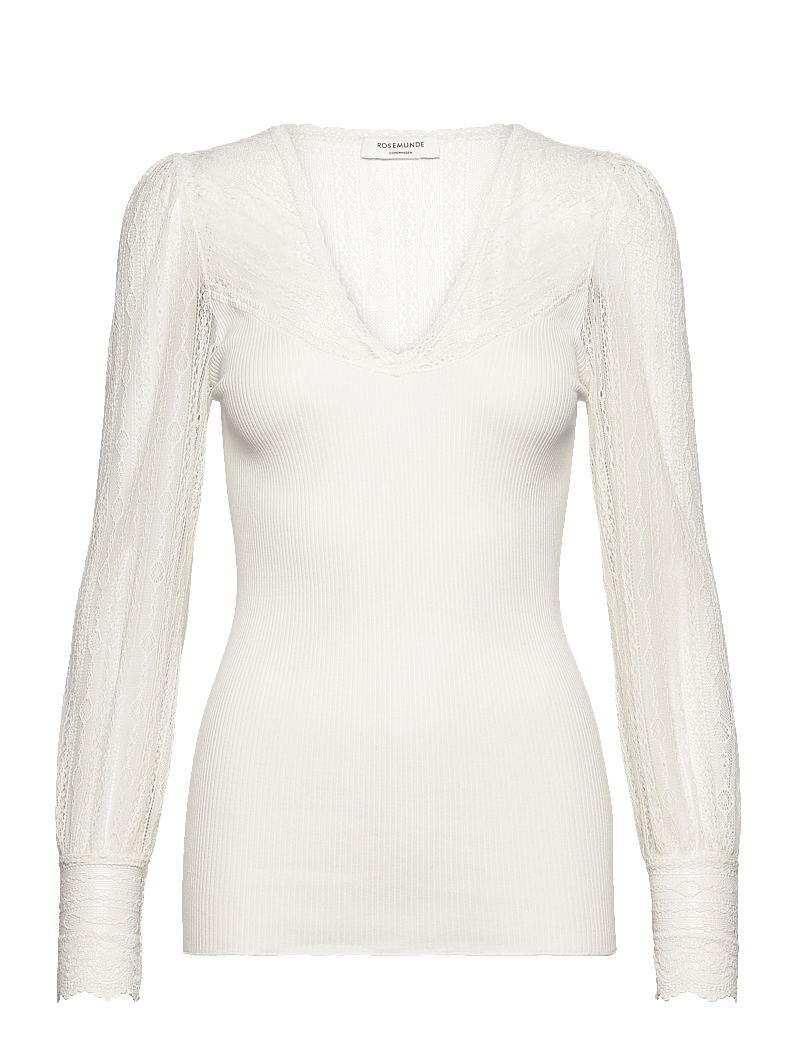 Rosemunde - Silk t-shirt w/ lace - pikkade varrukatega alussärgid - ivory - 0