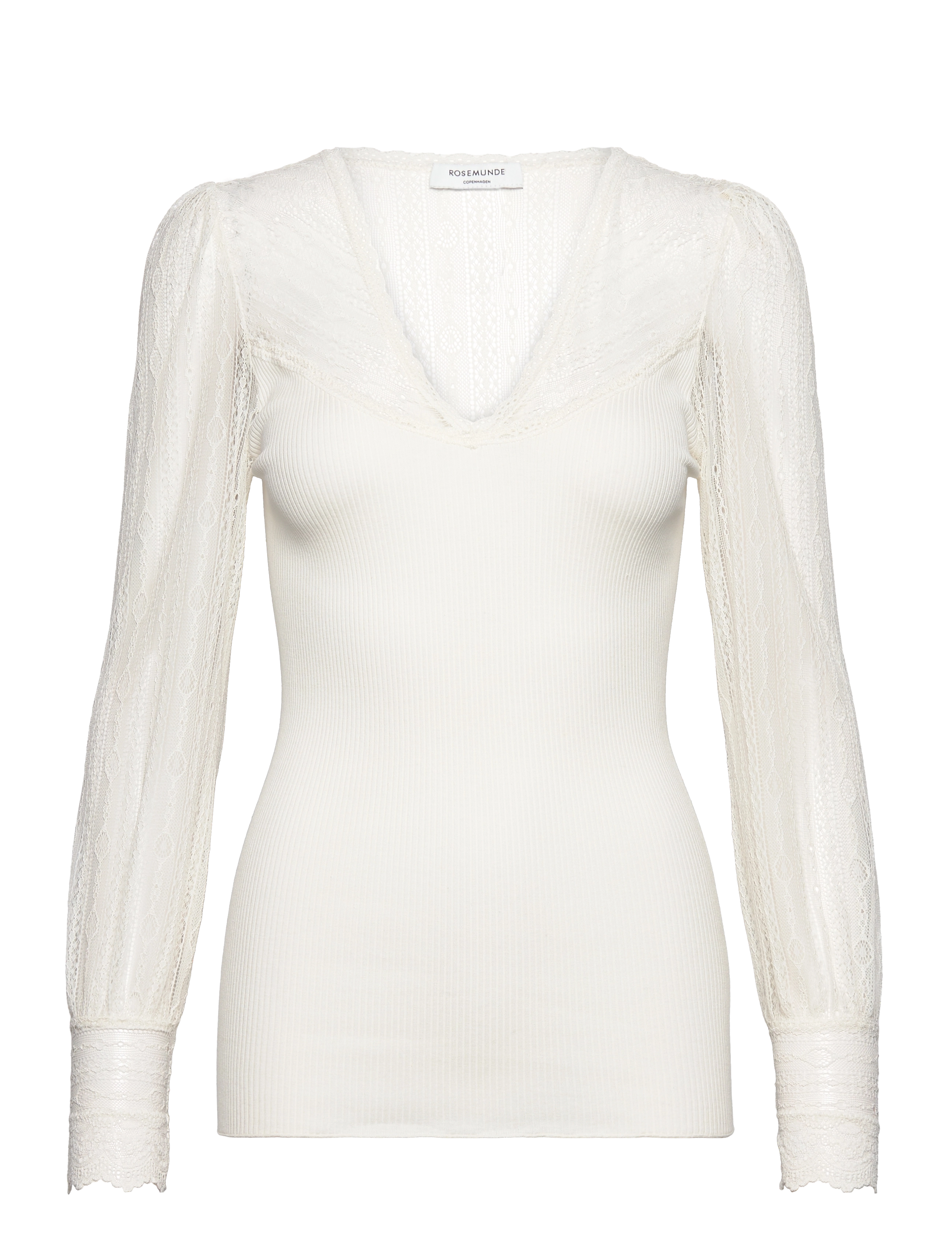 Rosemunde Silk t-shirt w/ lace - Tøj - IVORY / white