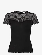 Silk t-shirt w/ lace - BLACK