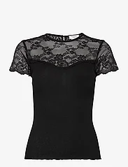 Rosemunde - Silk t-shirt w/ lace - t-paidat - black - 0