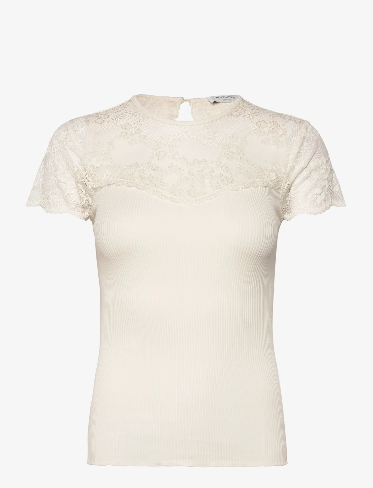 Rosemunde - Silk t-shirt w/ lace - t-paidat - ivory - 0