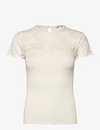 Silk t-shirt w/ lace - IVORY