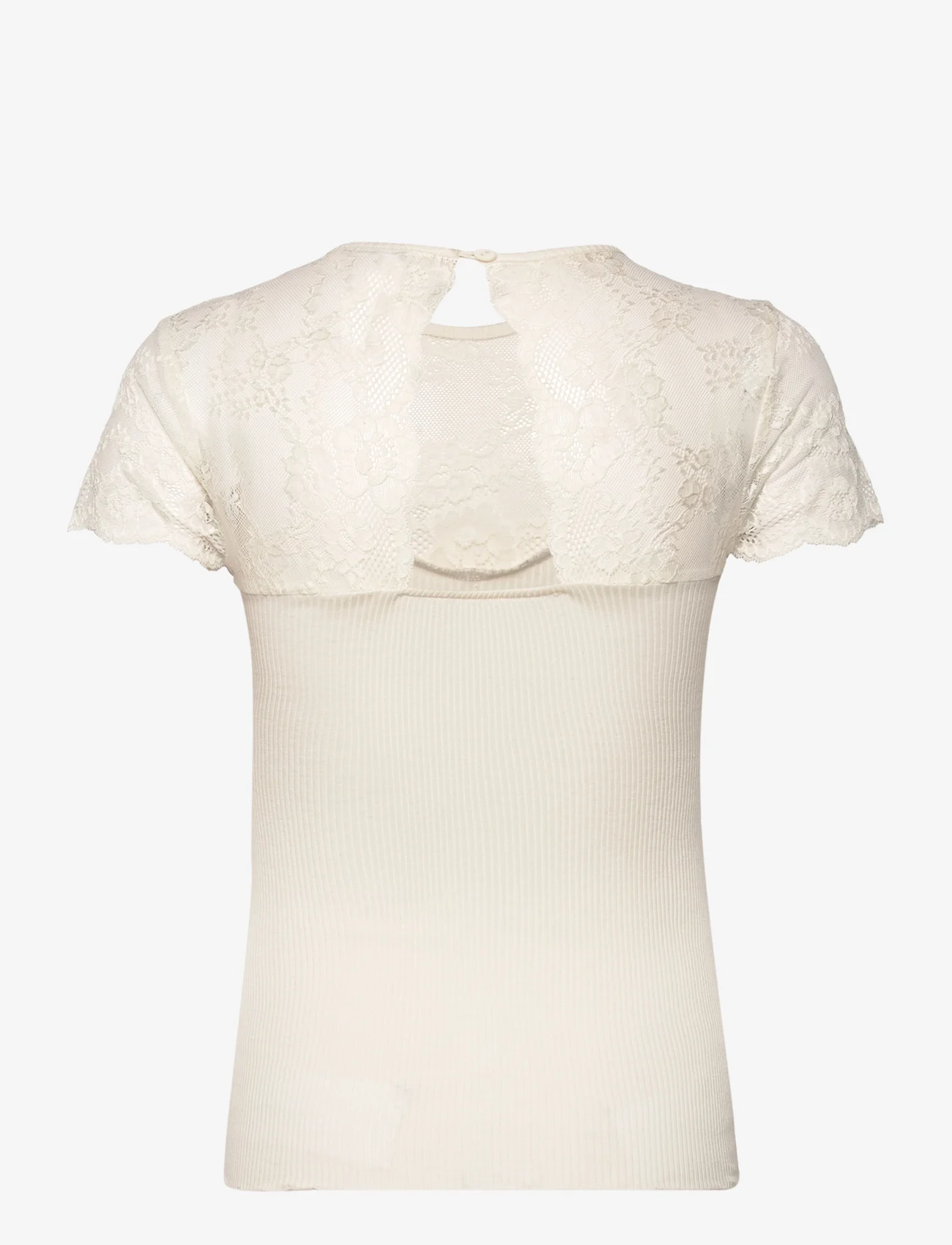 Rosemunde - Silk t-shirt w/ lace - t-paidat - ivory - 1