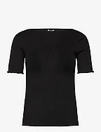 Silk boat neck t-shirt - BLACK
