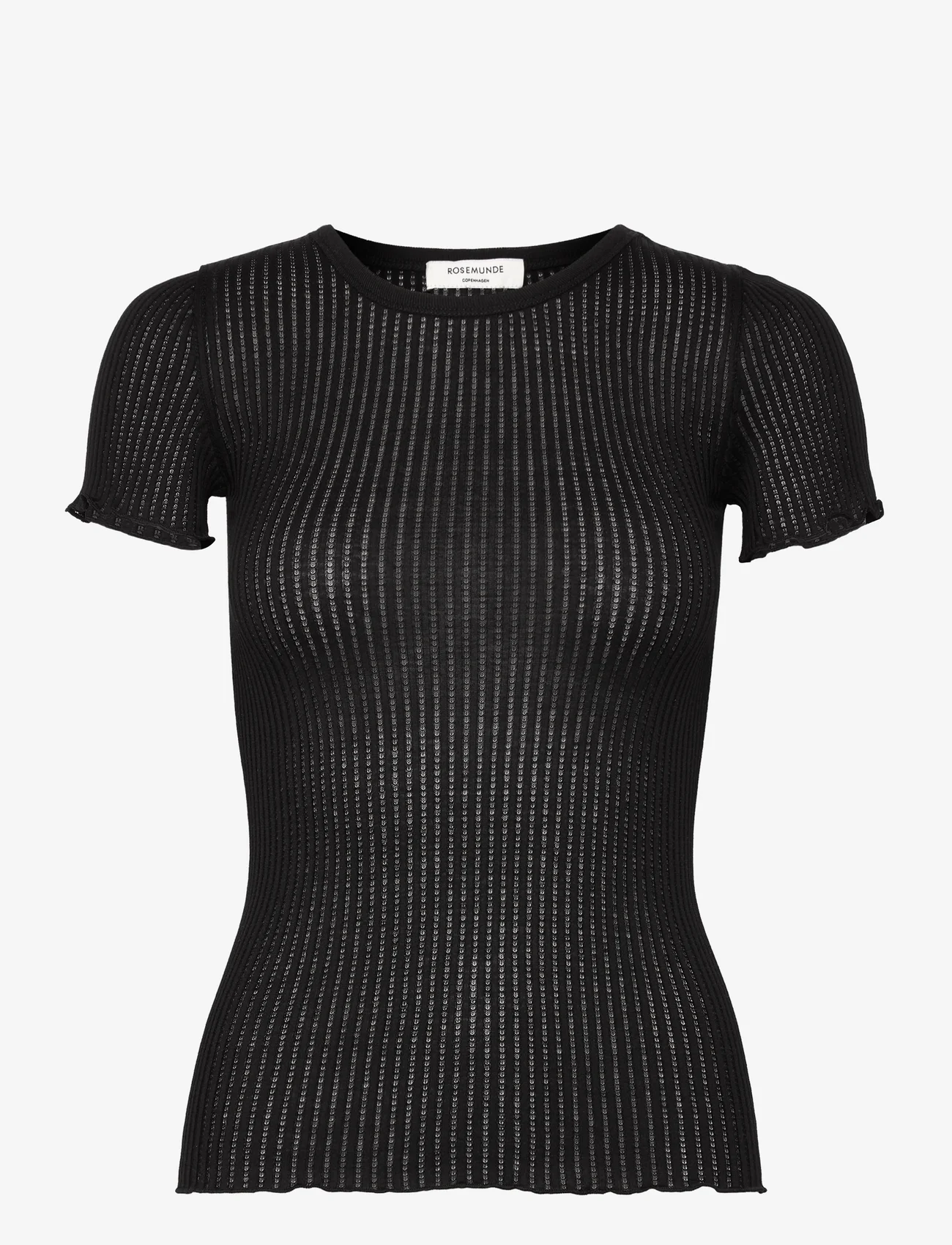 Rosemunde - Silk pointelle t-shirt - t-särgid - black - 0