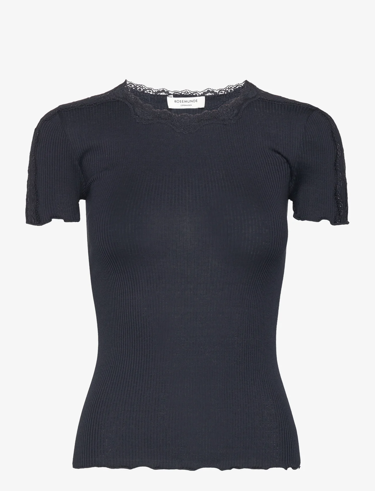 Rosemunde - Silk t-shirt w/ lace - t-shirts - dark blue - 0