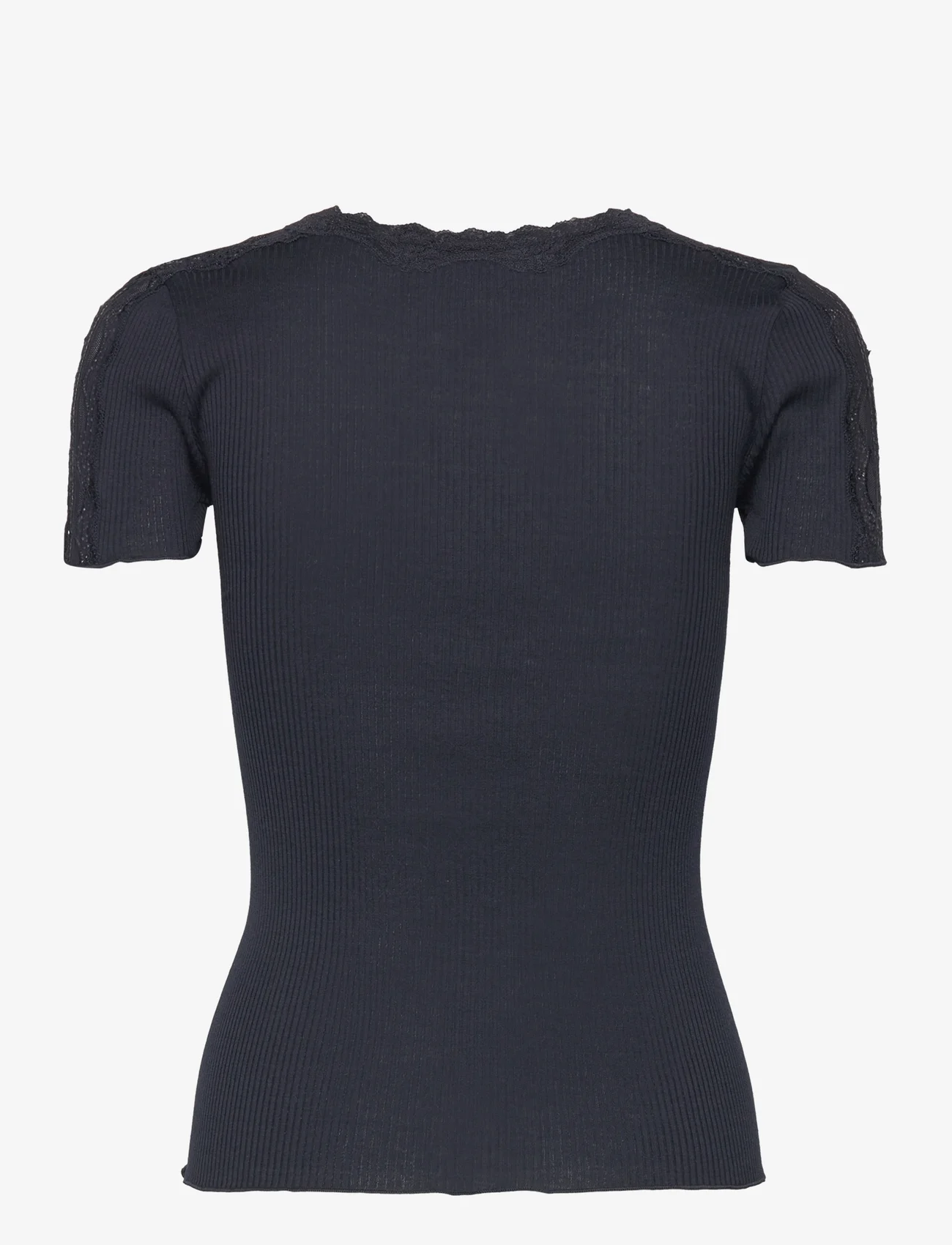 Rosemunde - Silk t-shirt w/ lace - t-shirts - dark blue - 1