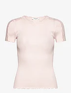 Silk t-shirt w/ lace - SOFT ROSE