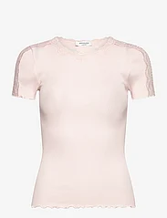Rosemunde - Silk t-shirt w/ lace - t-shirts - soft rose - 0