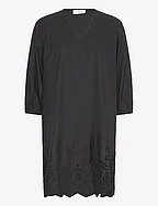 Cotton dress w/ embroidery - BLACK