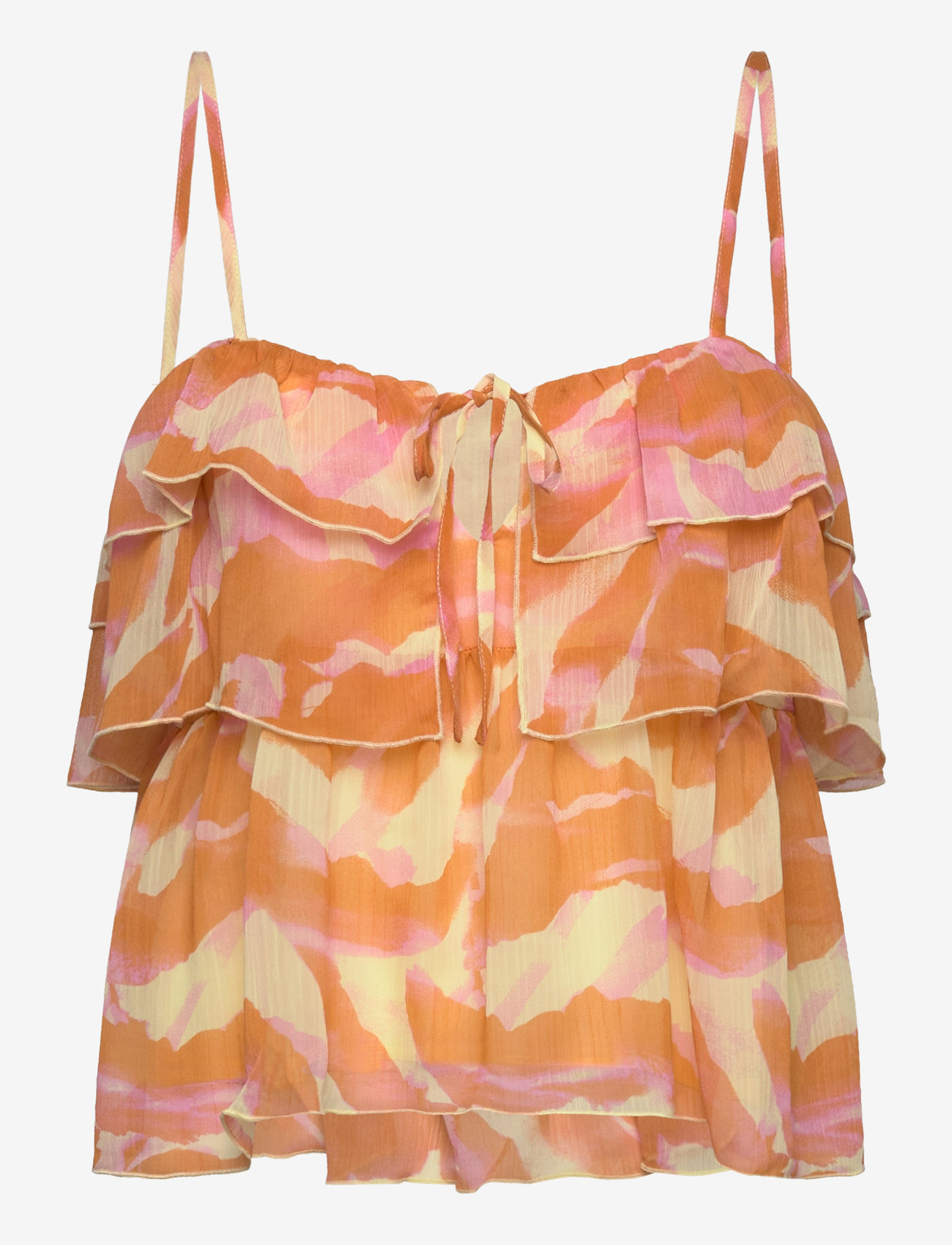 Rosemunde - Recycled chiffon strap top - orange abstract art print - 0