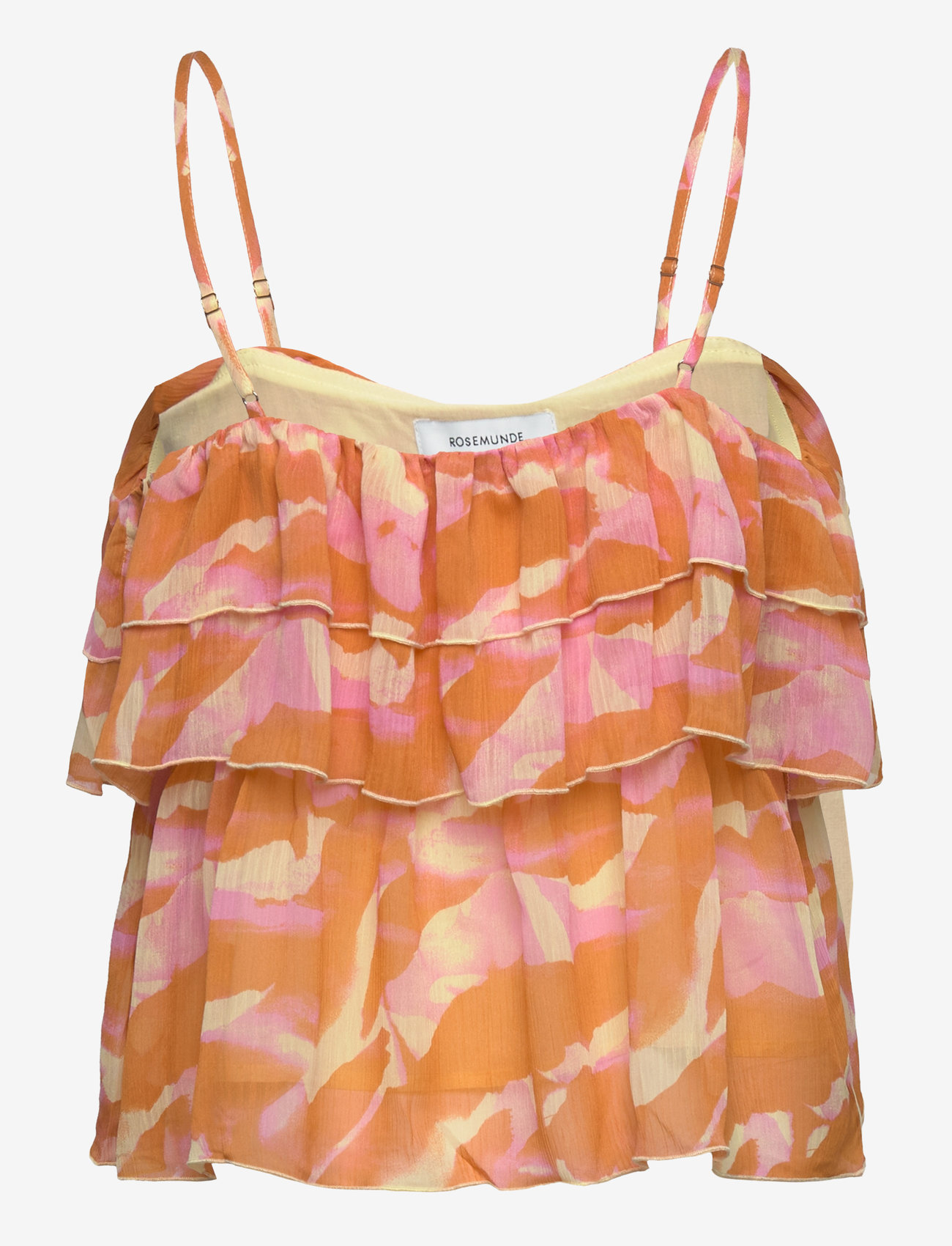 Rosemunde - Recycled chiffon strap top - orange abstract art print - 1