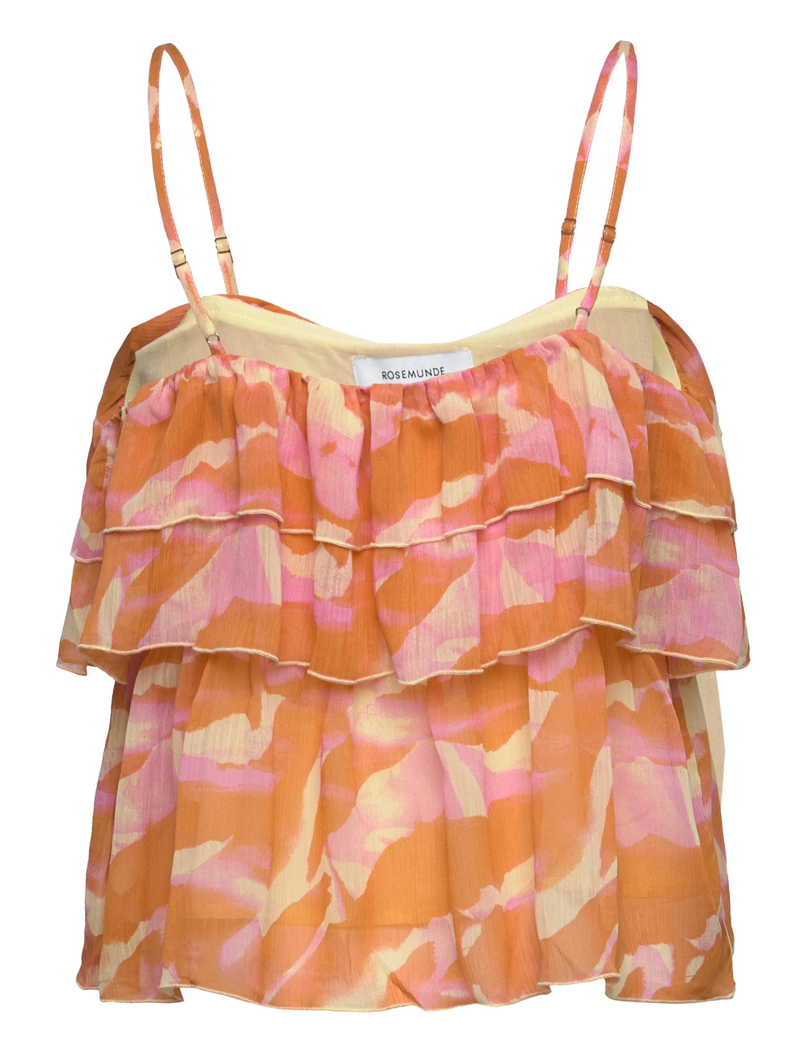 Rosemunde - Recycled chiffon strap top - orange abstract art print - 1