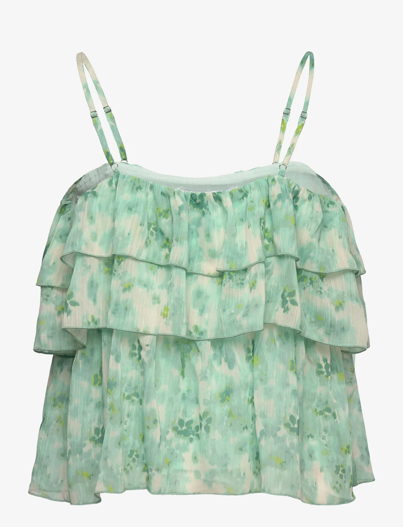 Rosemunde - Recycled chiffon strap top - sleeveless blouses - big mint flower print - 1