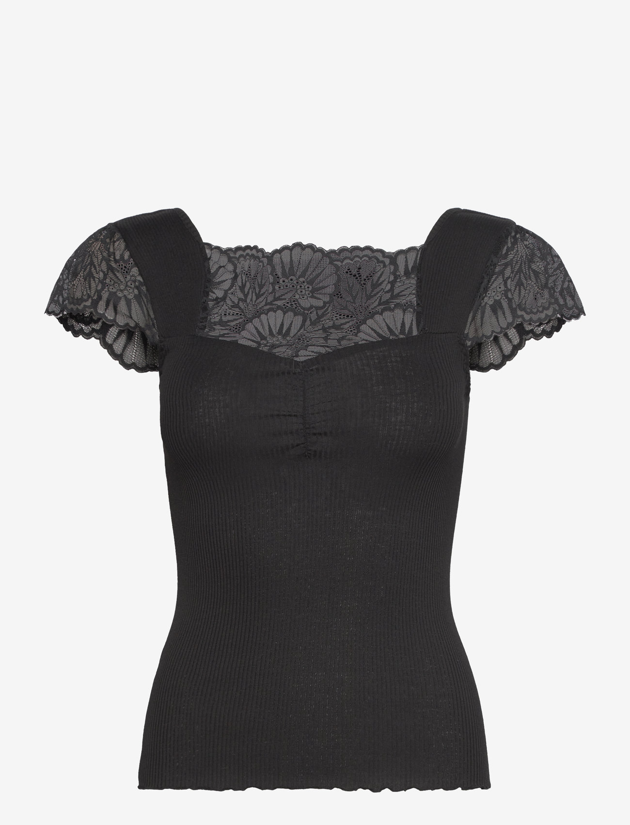 Rosemunde - Silk t-shirt w/ lace - t-shirts - black - 0