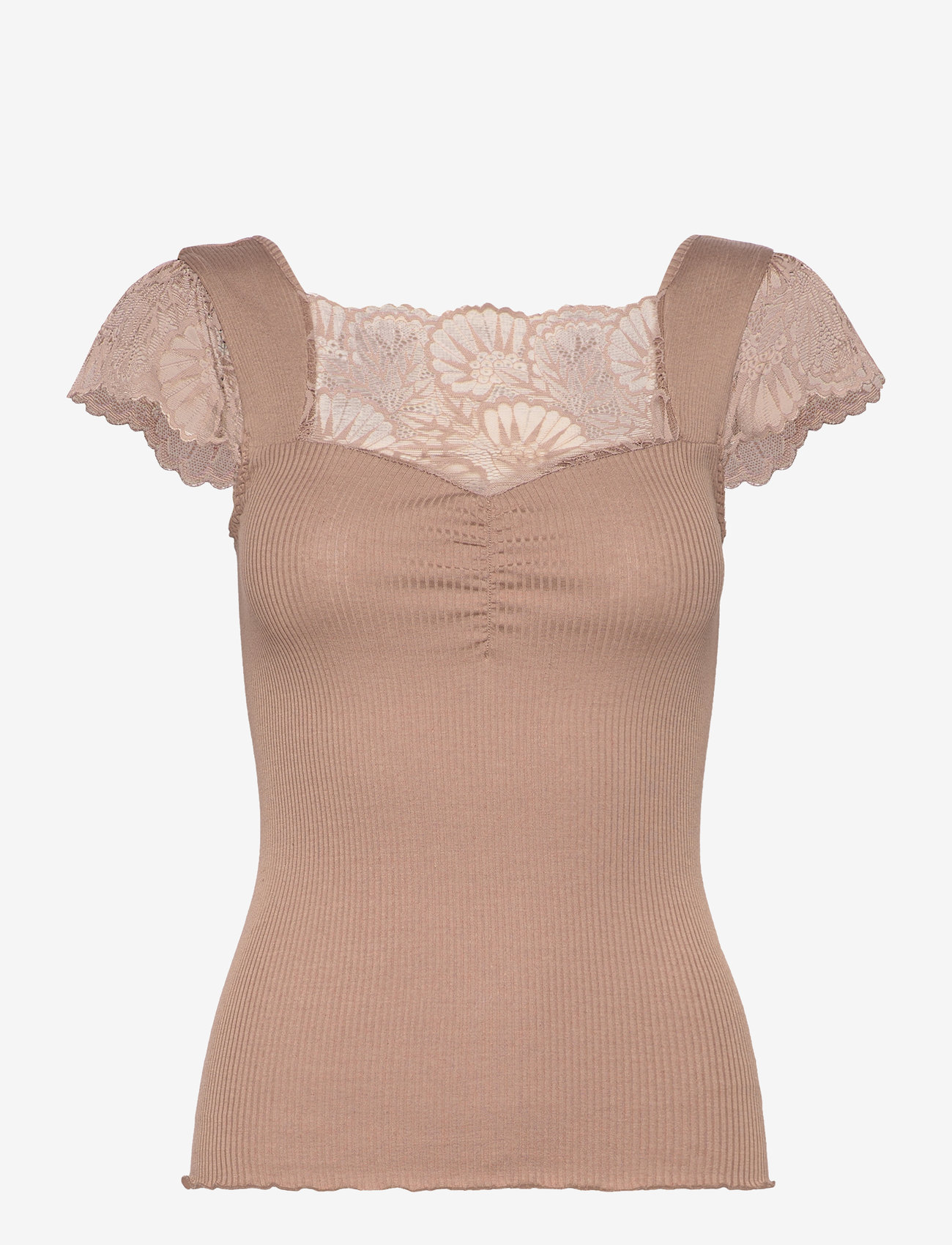 Rosemunde - Silk t-shirt w/ lace - t-shirts - dark sand - 0