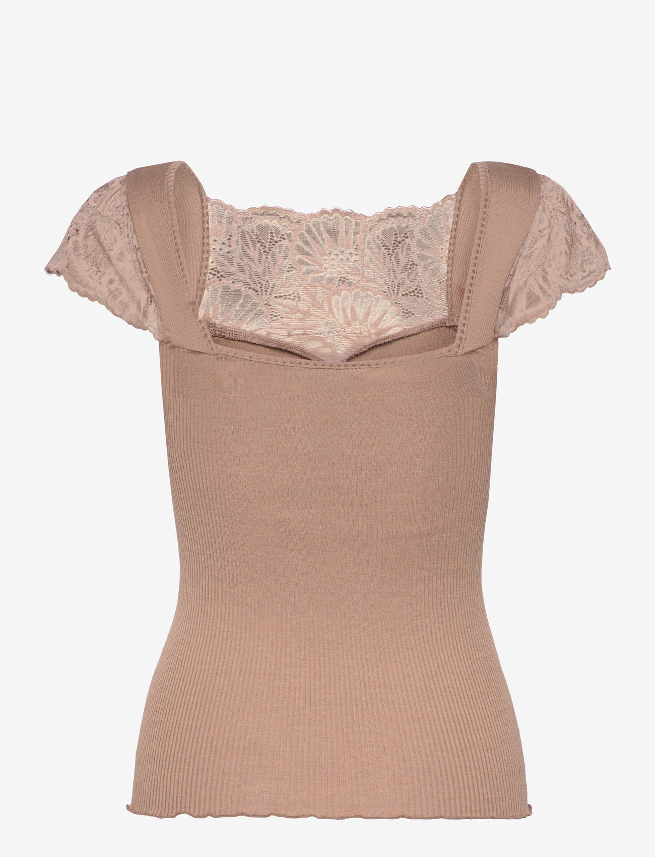 Rosemunde - Silk t-shirt w/ lace - t-shirts - dark sand - 1
