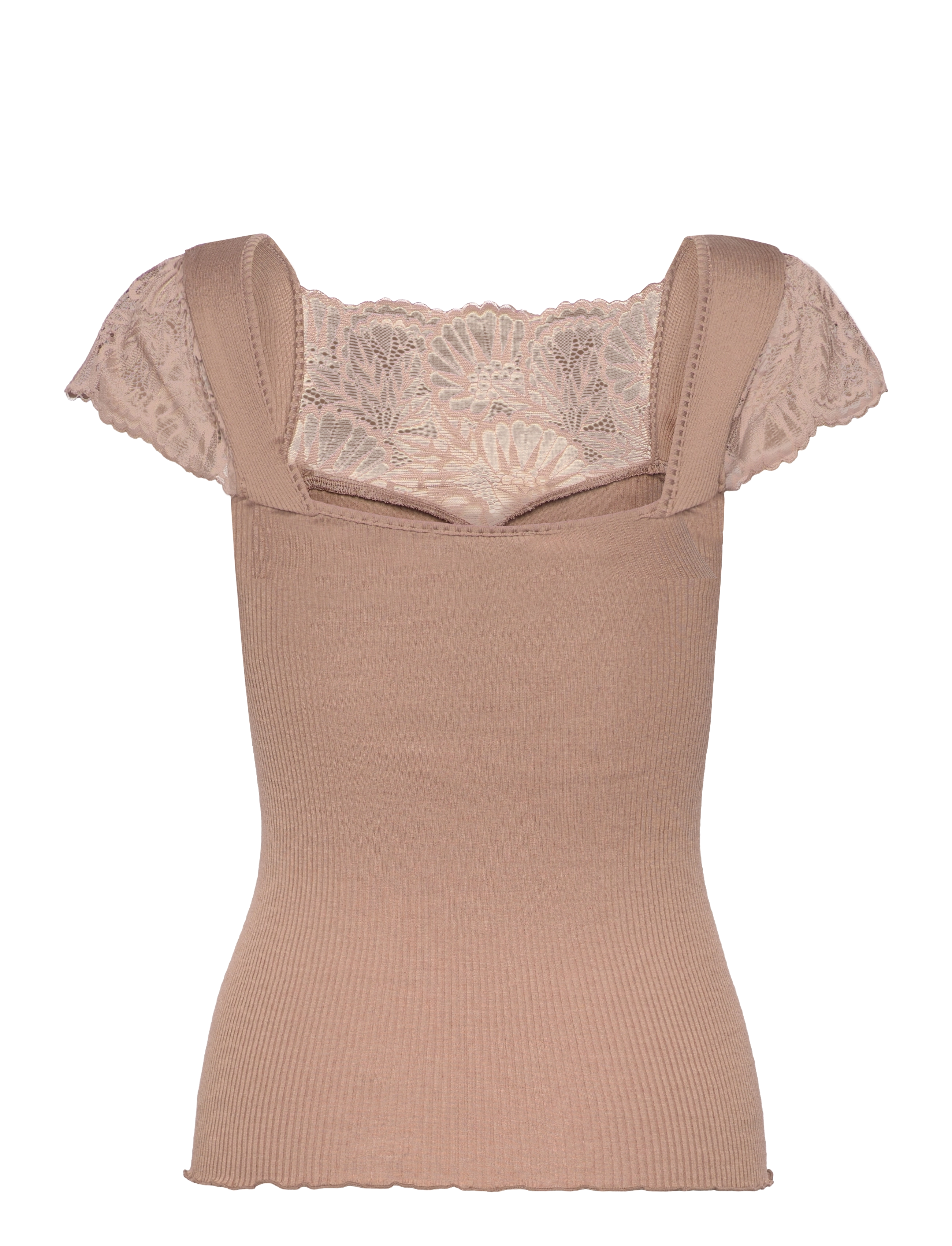 Rosemunde - Silk t-shirt w/ lace - dark sand - 1