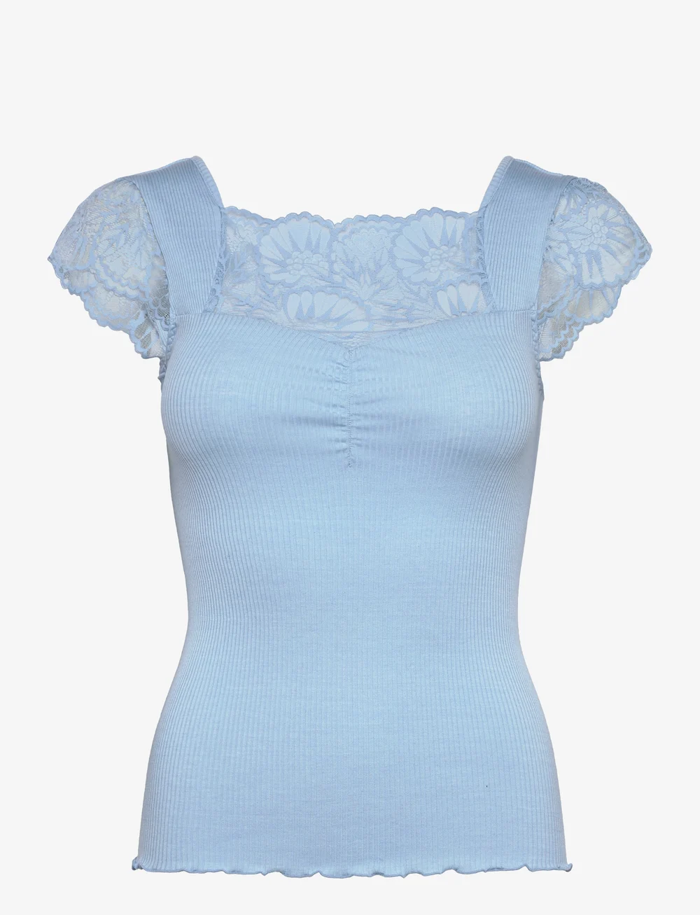 Rosemunde - Silk t-shirt w/ lace - t-shirts - heaven blue - 0