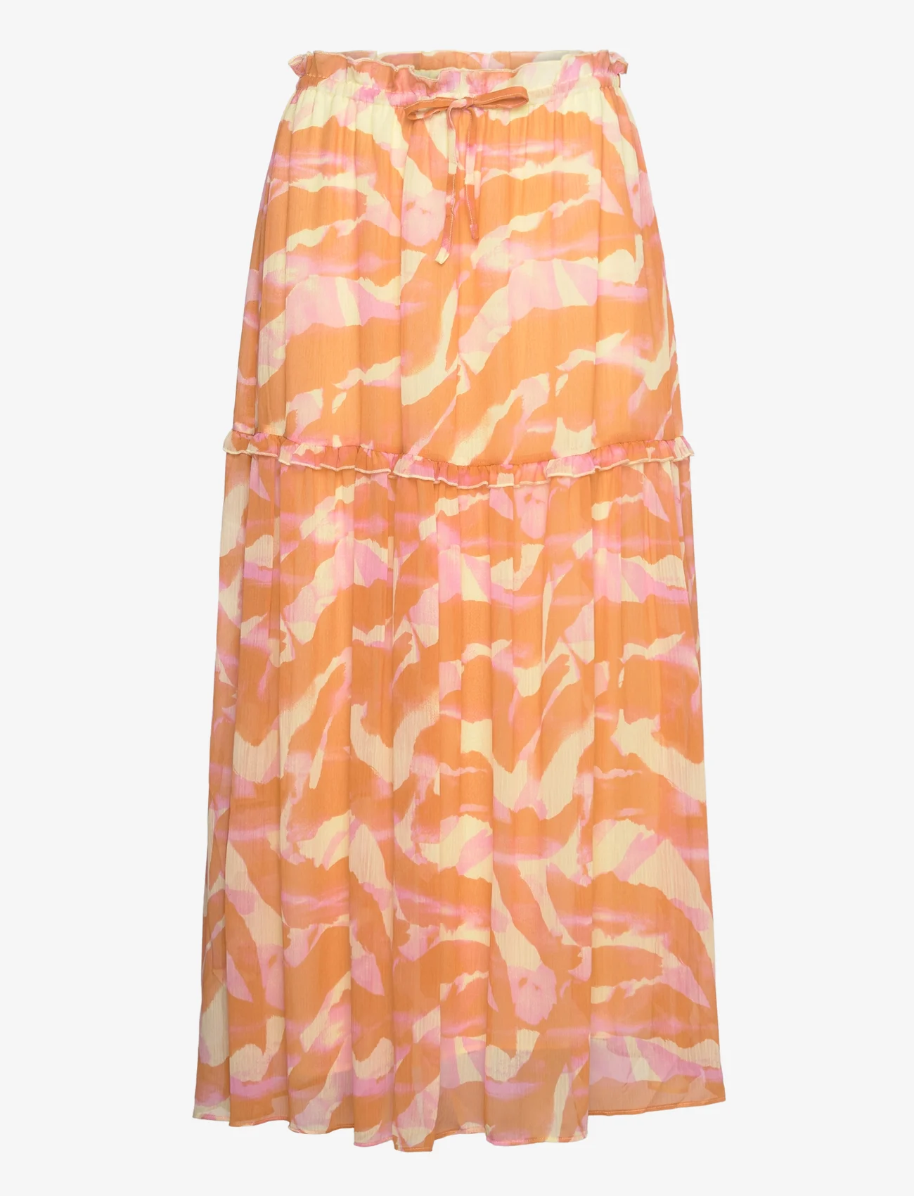 Rosemunde - Recycled chiffon skirt - lange rokken - orange abstract art print - 0