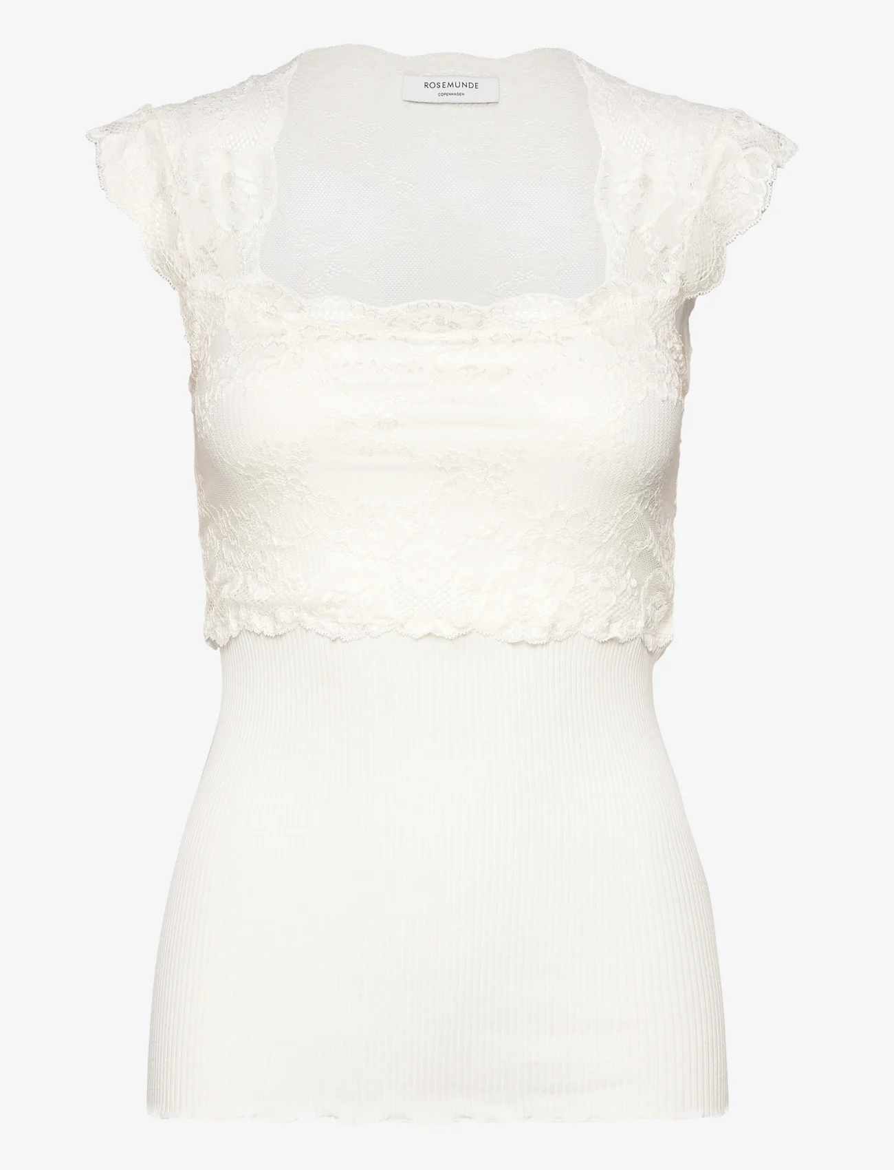 Rosemunde - Silk t-shirt w/ lace - sleeveless tops - ivory - 0