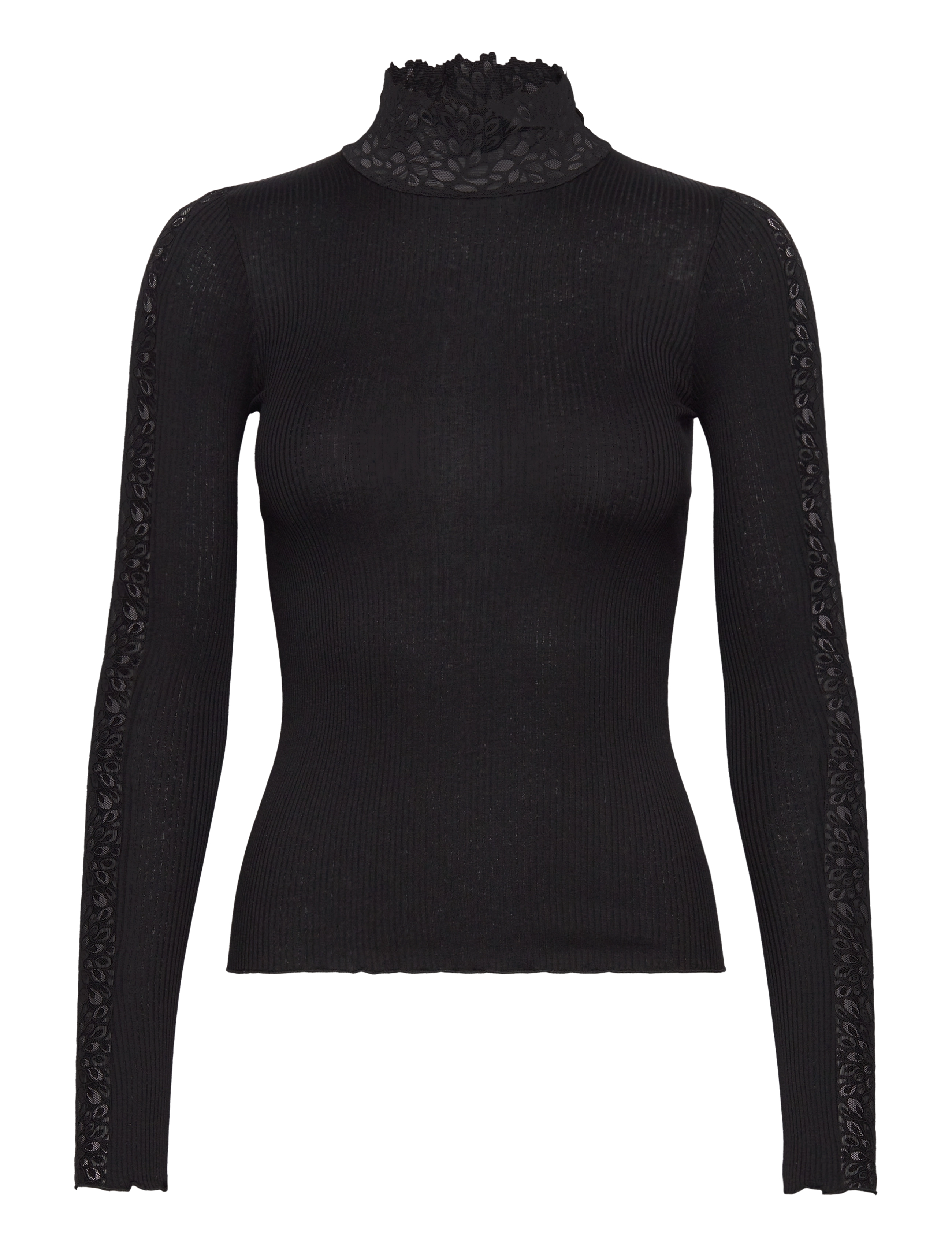 Rosemunde RWBeatha Silk LS Lace T-shirt - Tøj - BLACK / black