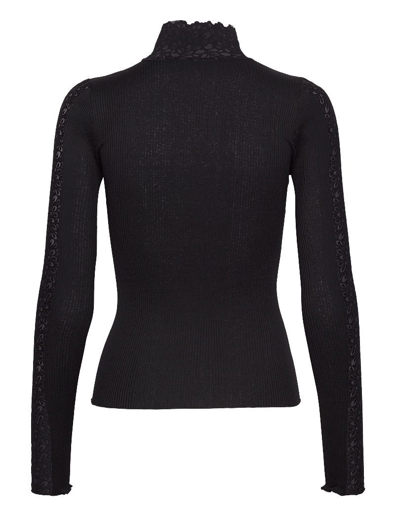 Rosemunde - RWBeatha Silk LS Lace T-shirt - langermede topper - black - 2