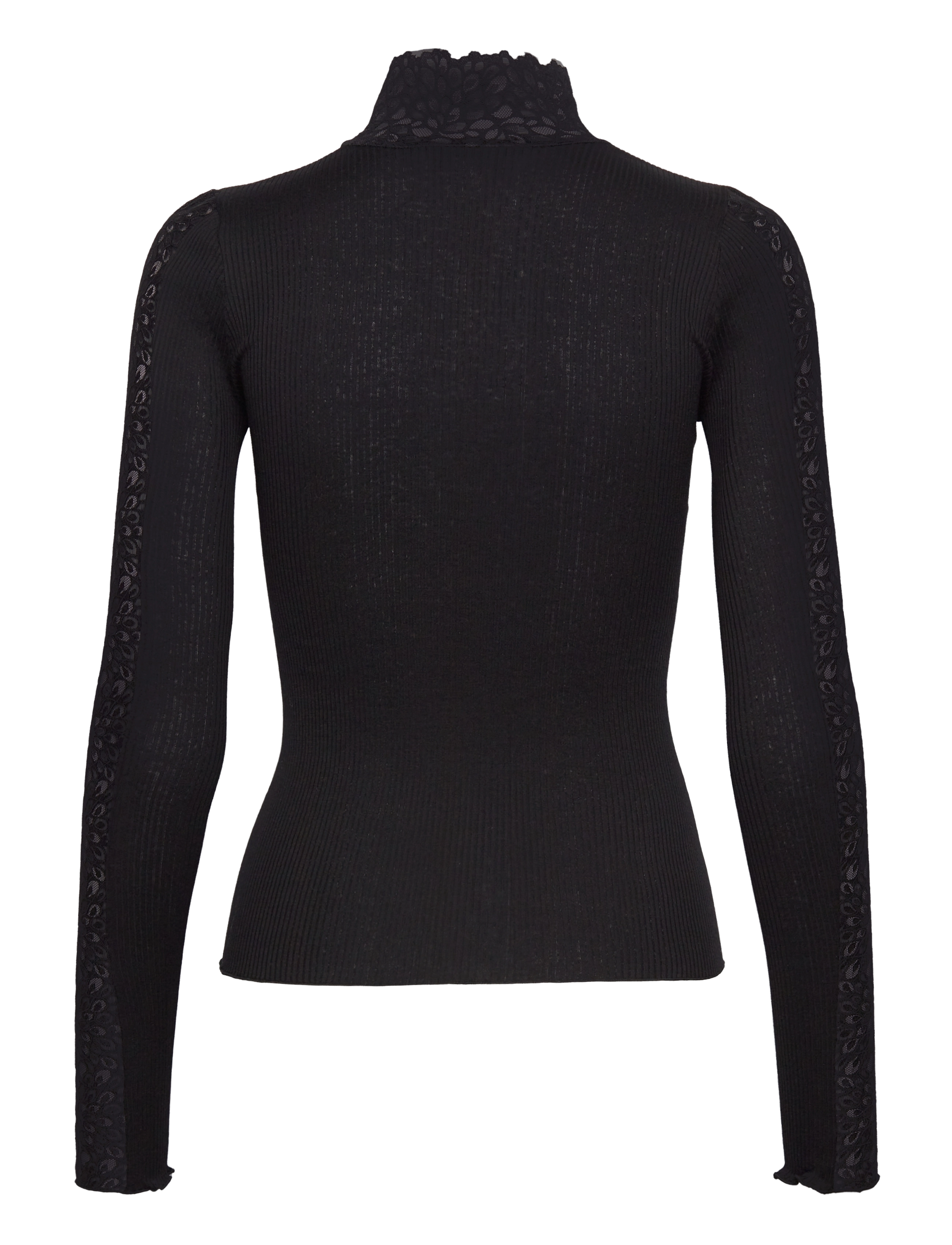 Rosemunde - RWBeatha Silk LS Lace T-shirt - langærmede toppe - black - 2