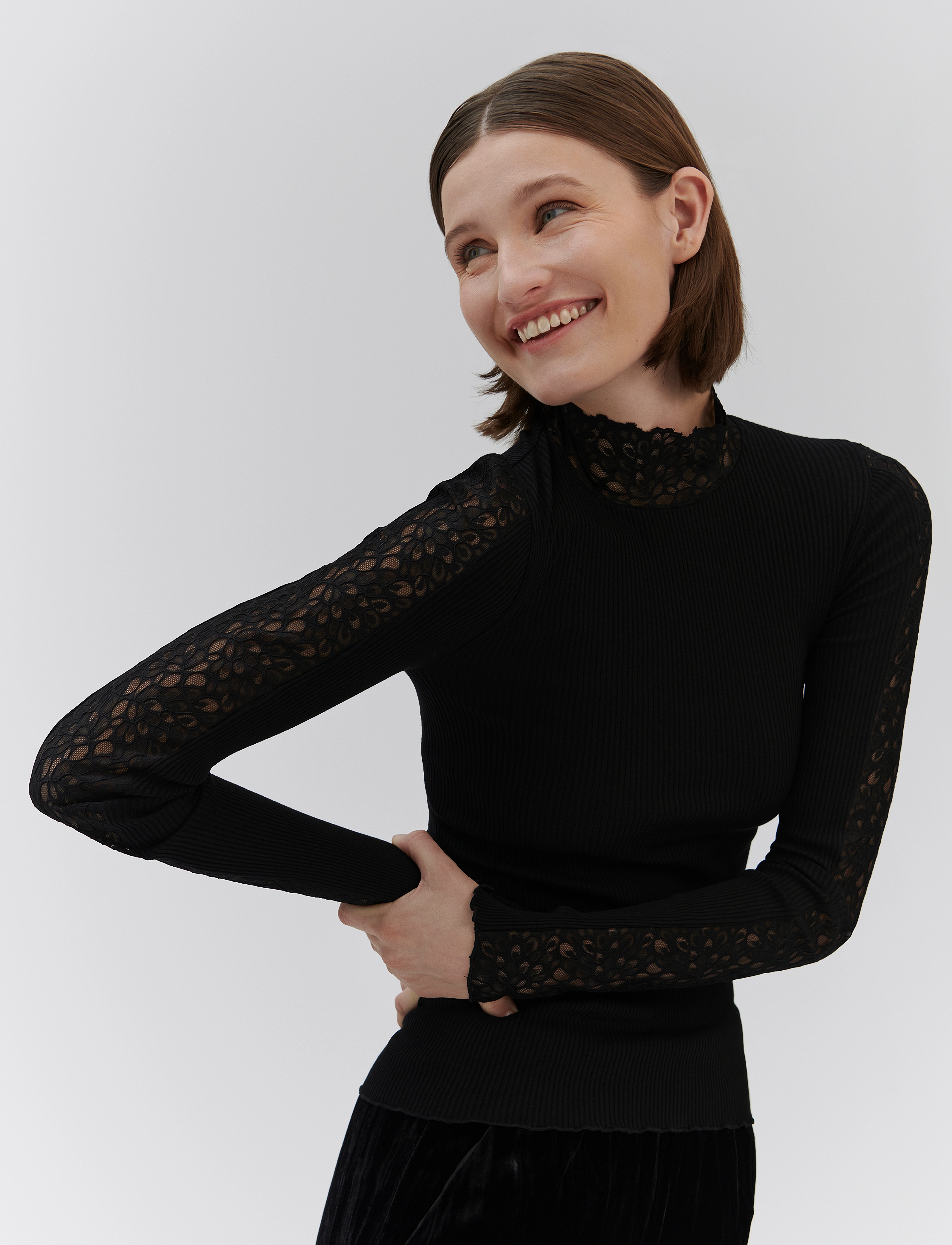 Rosemunde RWBeatha Silk LS Lace T-shirt - T-shirts & Toppar - BLACK / black